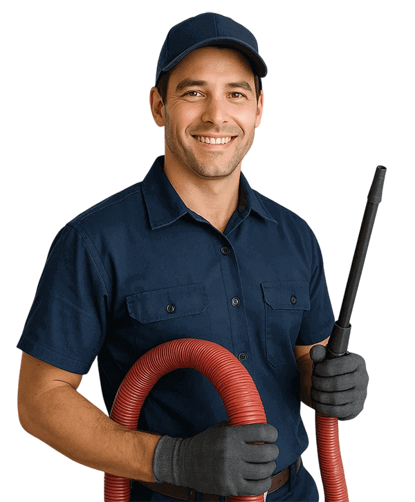 Fresno TX Air Ducts Cleaning technician holding HVAC tools and smiling